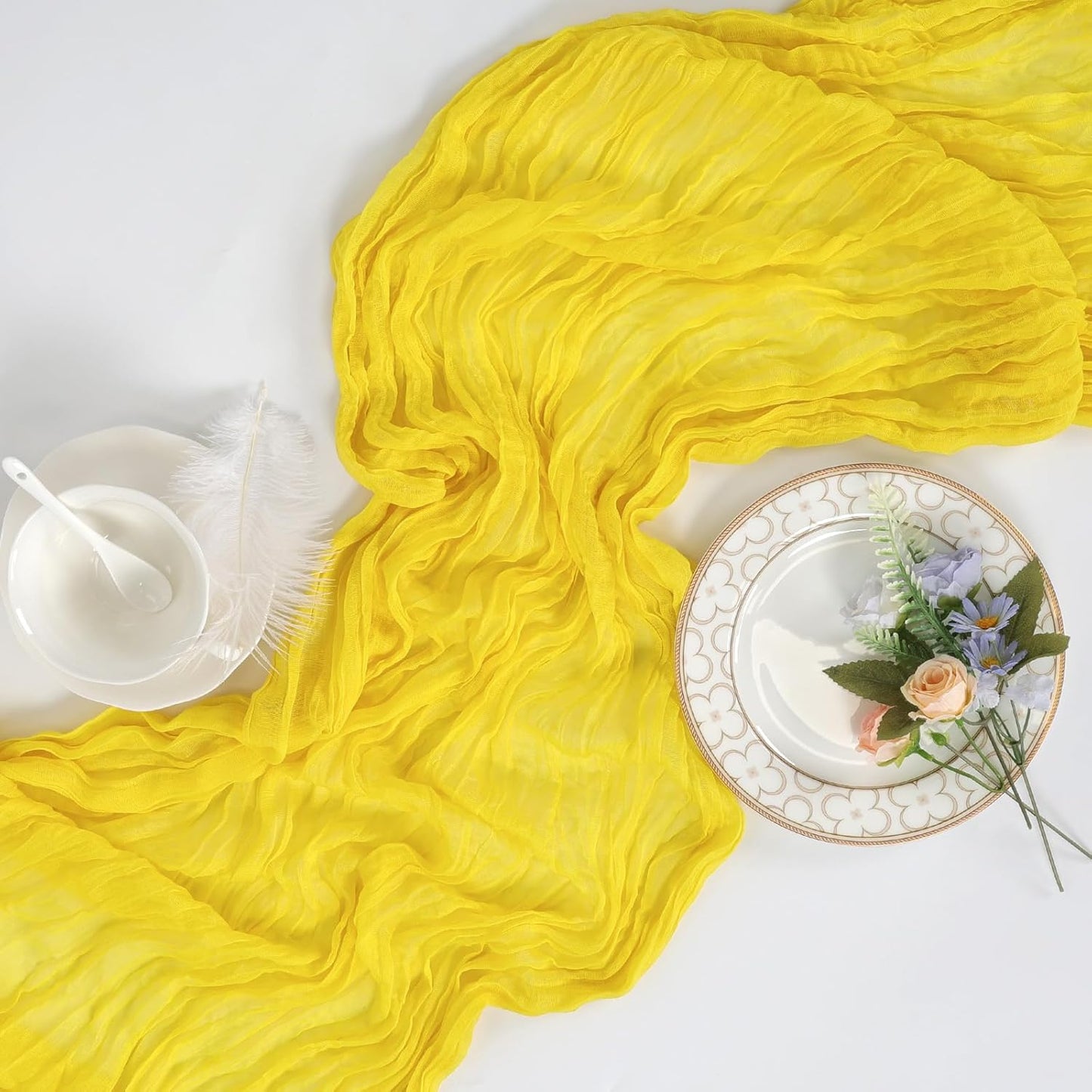16 Pack Lemon Yellow Cheesecloth Table Runner 10ft Boho Gauze Fabric 120 Inch Cheese Cloth Table Runner Rustic Sheer for Holiday Baby Shower Party Décor Home Wedding Decoration