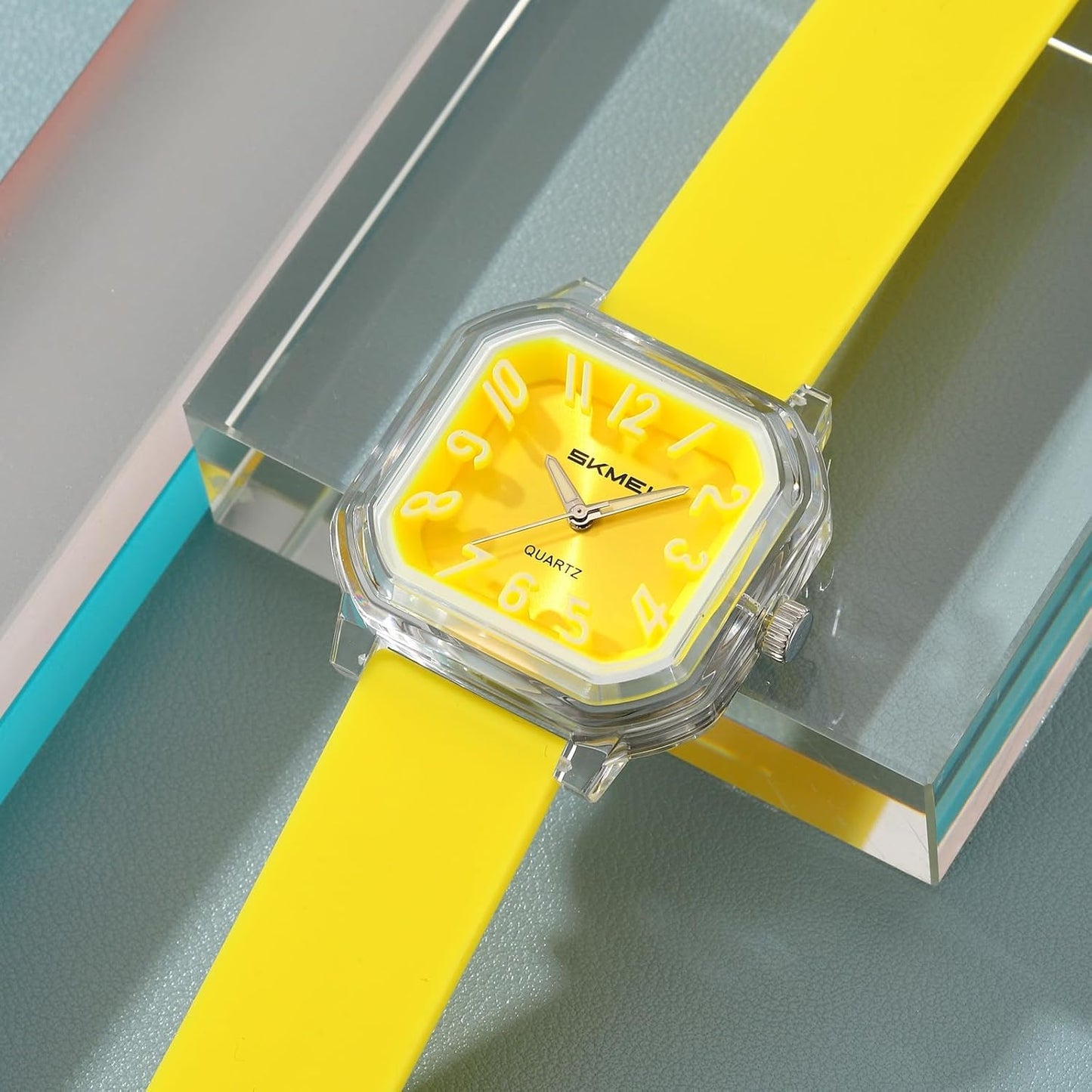 Gosasa Women’s Quartz Watch Big Arabic Numbers Easy to Read Square Watch | Colorful Silicone Strap,Casual Ladies Analog Wrist Watch,30M Water Resistant