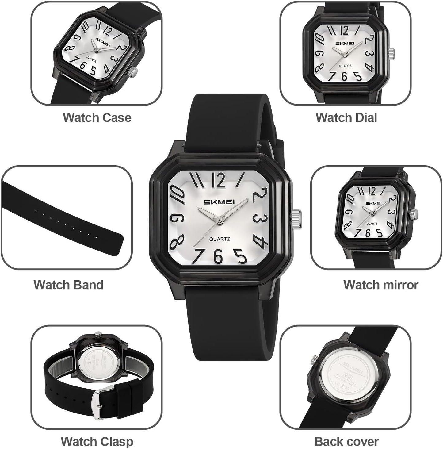 Gosasa Women’s Quartz Watch Big Arabic Numbers Easy to Read Square Watch | Colorful Silicone Strap,Casual Ladies Analog Wrist Watch,30M Water Resistant