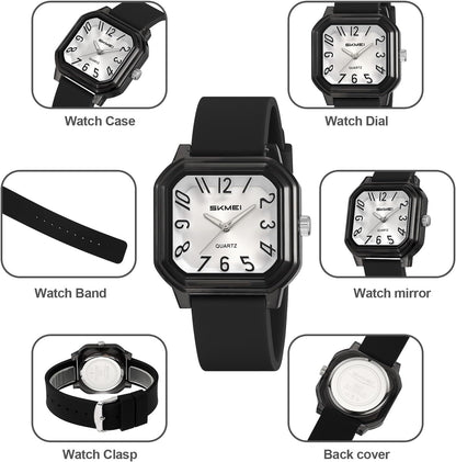 Gosasa Women’s Quartz Watch Big Arabic Numbers Easy to Read Square Watch | Colorful Silicone Strap,Casual Ladies Analog Wrist Watch,30M Water Resistant