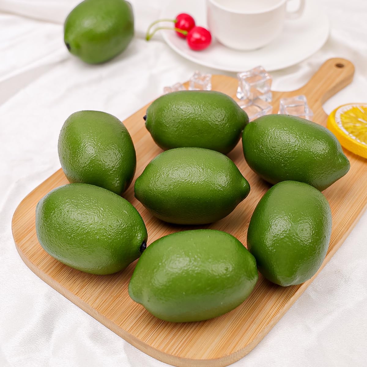 8pcs Artificial Lifelike Simulation Green Lemon Decoration Fake Fruit House Kitchen Party Decorative Props