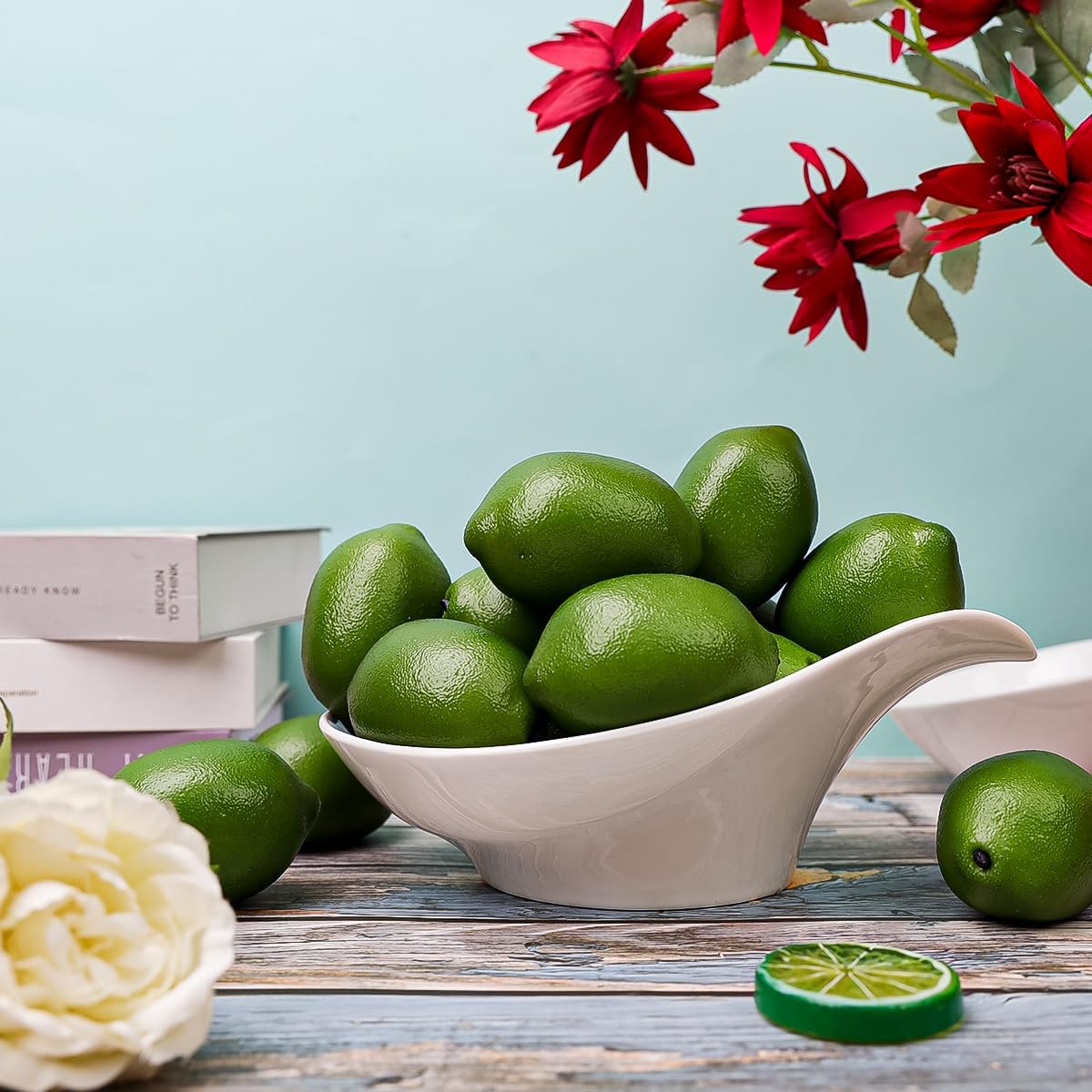 8pcs Artificial Lifelike Simulation Green Lemon Decoration Fake Fruit House Kitchen Party Decorative Props