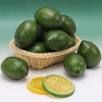 8pcs Artificial Lifelike Simulation Green Lemon Decoration Fake Fruit House Kitchen Party Decorative Props