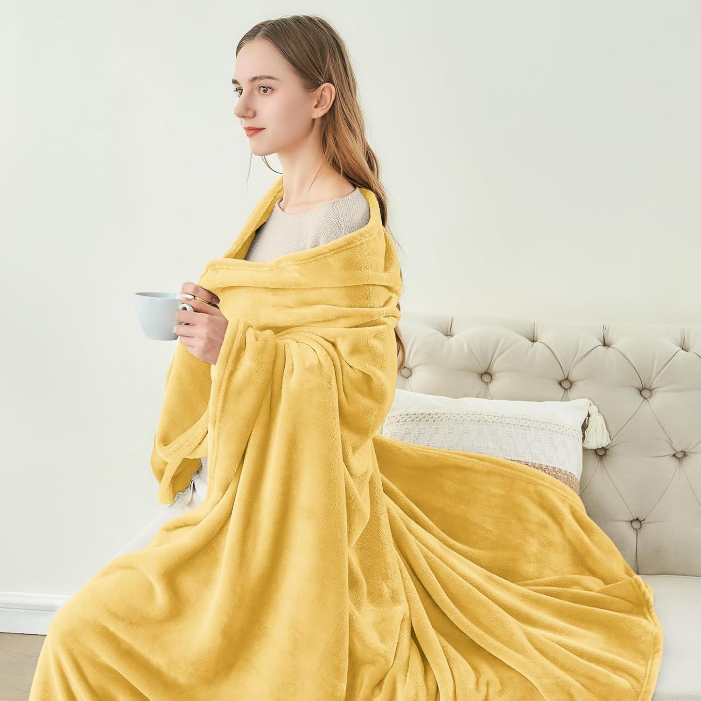 Fleece Blanket Soft Plush Twin Size Blanket Cream Yellow 60"x80" | Ultra Soft Fleece, Plush Microfiber, Lightweight Warmth, All Season Comfort, Fade Resistant, Machine Washable, Couch Sofa Bed