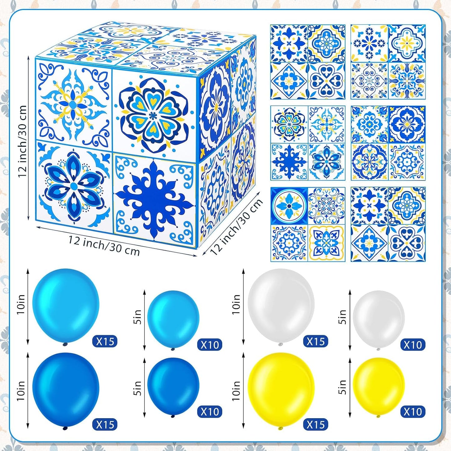 106 Pcs Large Amalfi Coast Party Decorations Boxes with 100 Pcs 10/5 Inch Blue and Yellow Capri Lemon Balloon, 12 Inch Amalfi Coast Cardboard Box for Birthday Baby Shower Wedding Supplies