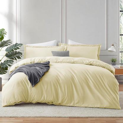Vanilla Yellow Duvet Cover Full Size 3 Piece Set | Soft Double Brushed Bedding Set, Button Closure, 1 Duvet Cover 80x90 Inches, 2 Pillow Shams