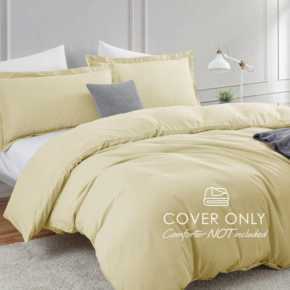 Vanilla Yellow Duvet Cover Full Size 3 Piece Set | Soft Double Brushed Bedding Set, Button Closure, 1 Duvet Cover 80x90 Inches, 2 Pillow Shams
