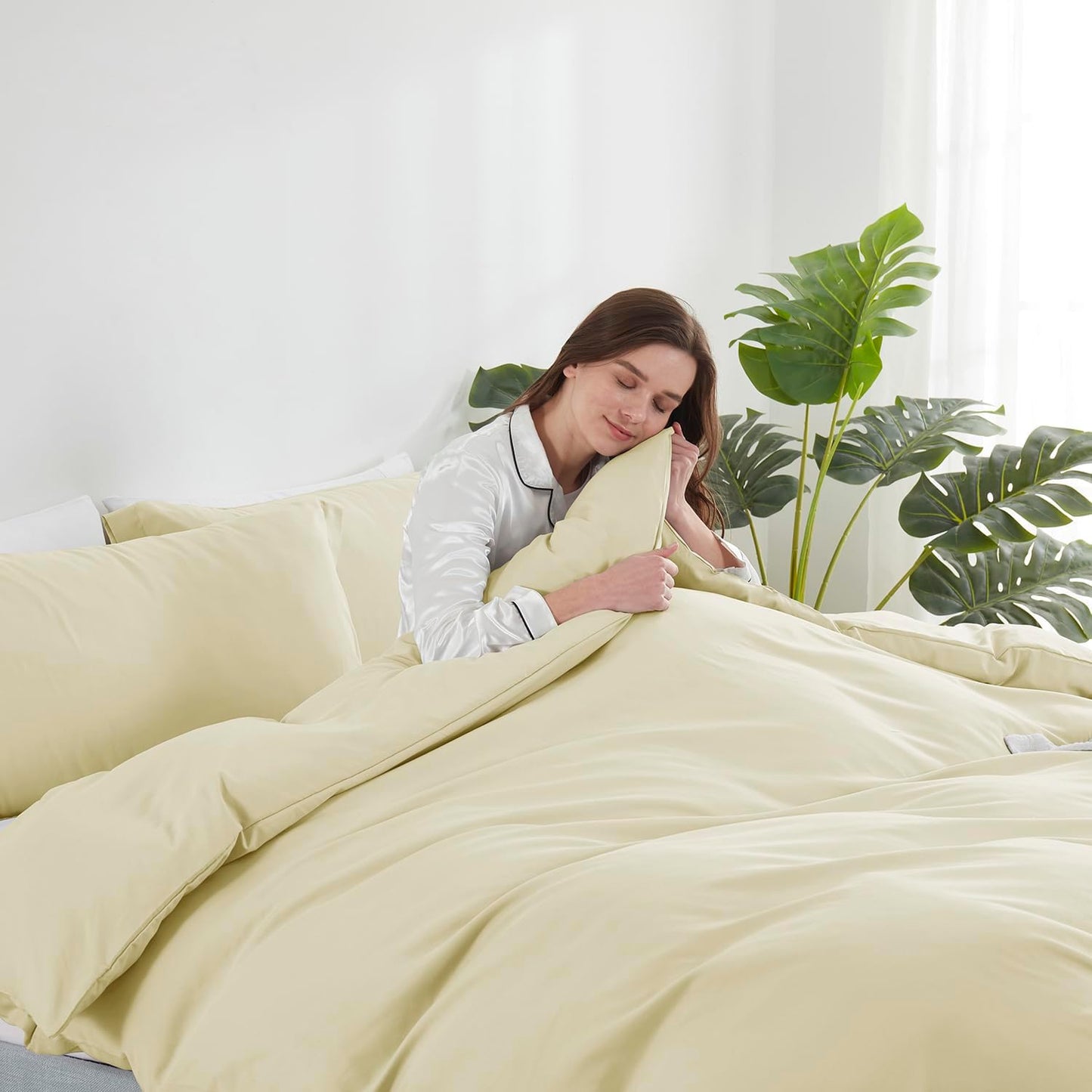 Vanilla Yellow Duvet Cover Full Size 3 Piece Set | Soft Double Brushed Bedding Set, Button Closure, 1 Duvet Cover 80x90 Inches, 2 Pillow Shams