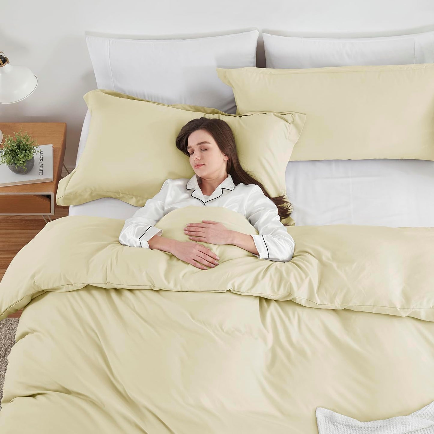 Vanilla Yellow Duvet Cover Full Size 3 Piece Set | Soft Double Brushed Bedding Set, Button Closure, 1 Duvet Cover 80x90 Inches, 2 Pillow Shams