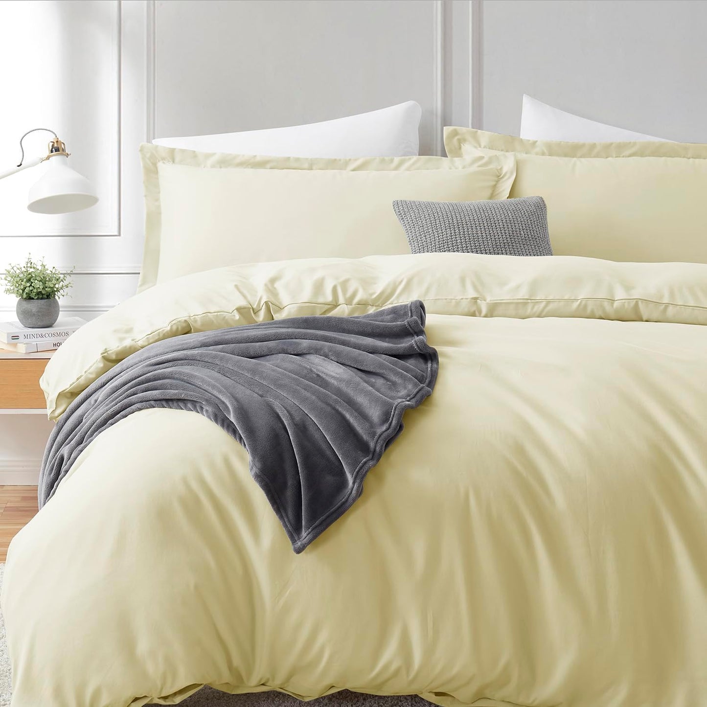 Vanilla Yellow Duvet Cover Full Size 3 Piece Set | Soft Double Brushed Bedding Set, Button Closure, 1 Duvet Cover 80x90 Inches, 2 Pillow Shams