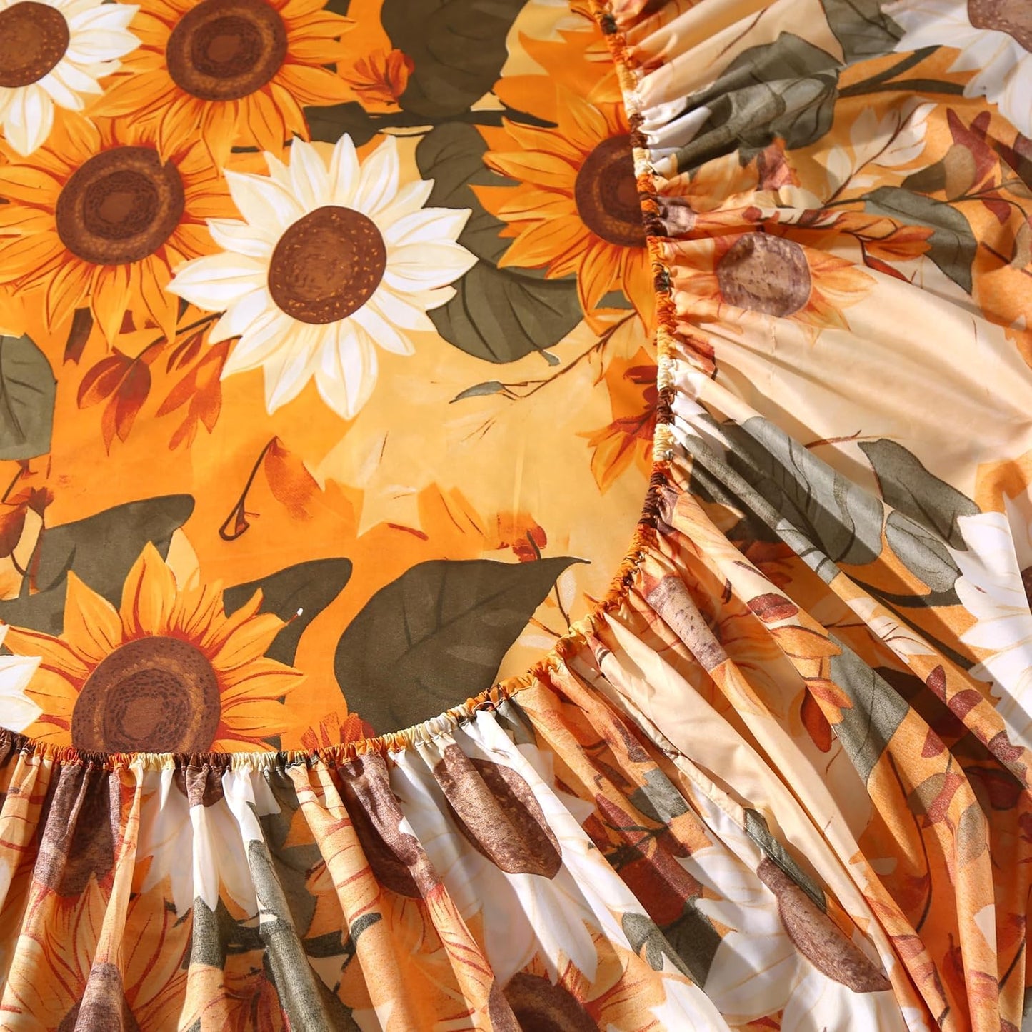 4Pcs Floral Queen Size Bed Sheets,Floral Microfiber Bedding Sheet Sets,Boho Yellow Sunflowers Pattern,included 1 Fitted Sheet 14''Deep Pocket + 1 Flat Sheet + 2 Pillowcases,Breathable and Wrinkle.