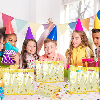 25Pcs Bee Party Favor Bags with Handles Plastic Waterproof Goodie Candy Snacks Bag Yellow Gift Pack for Honeybee Themed Birthday Party Decoration Honey Business Supplies, 9.8 x 6.3 in