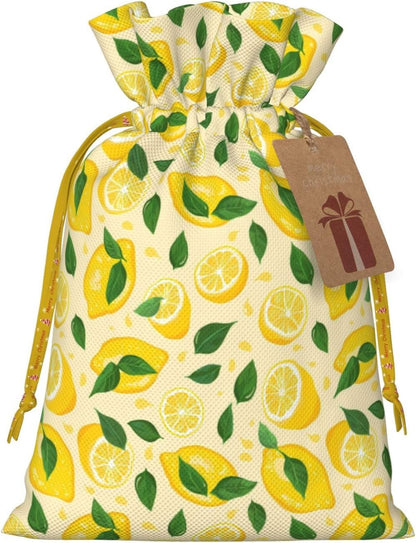 Fun Lemons And Lemon Slices For Christmas Drawstring Gift Bags, 8.3"x11.8" Holiday Gift Wrapping Bag For Xmas Holiday Present Wrapping & Festival Party Supplies