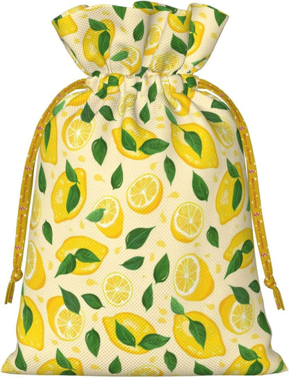 Fun Lemons And Lemon Slices For Christmas Drawstring Gift Bags, 8.3"x11.8" Holiday Gift Wrapping Bag For Xmas Holiday Present Wrapping & Festival Party Supplies