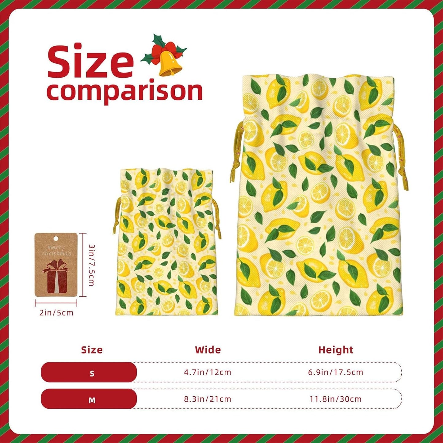 Fun Lemons And Lemon Slices For Christmas Drawstring Gift Bags, 8.3"x11.8" Holiday Gift Wrapping Bag For Xmas Holiday Present Wrapping & Festival Party Supplies