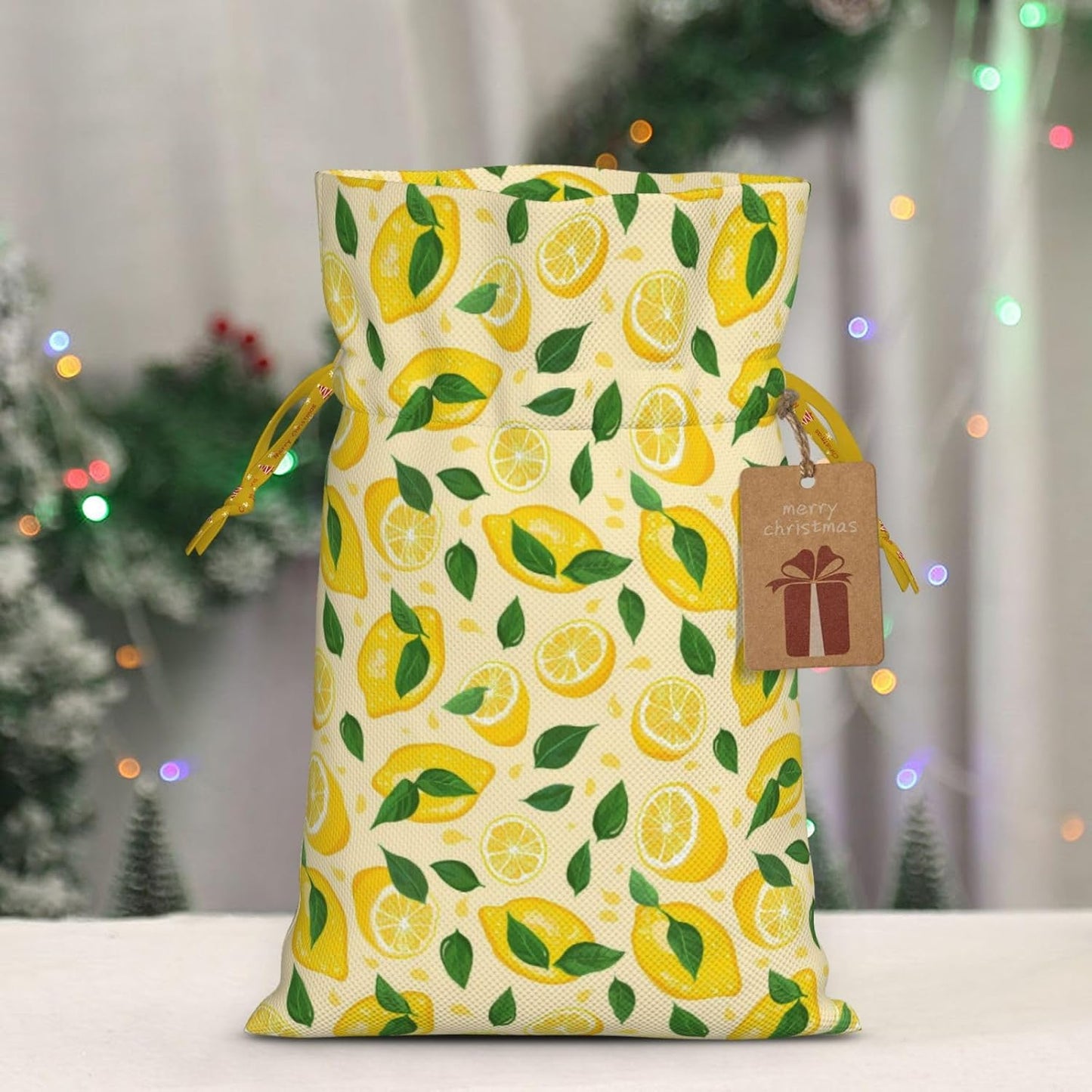 Fun Lemons And Lemon Slices For Christmas Drawstring Gift Bags, 8.3"x11.8" Holiday Gift Wrapping Bag For Xmas Holiday Present Wrapping & Festival Party Supplies