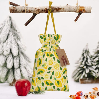 Fun Lemons And Lemon Slices For Christmas Drawstring Gift Bags, 8.3"x11.8" Holiday Gift Wrapping Bag For Xmas Holiday Present Wrapping & Festival Party Supplies