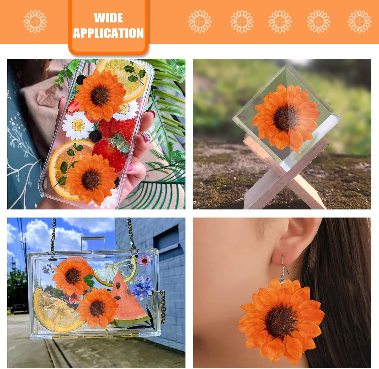 Large Size Golden Yellow Dried Sunflowers for Crafts Embellishment, Natural Real Pressed African Daisy for Resin DIY Jewellery Candle Making Phone Case Home Wedding Decor (3.14-3.54IN)