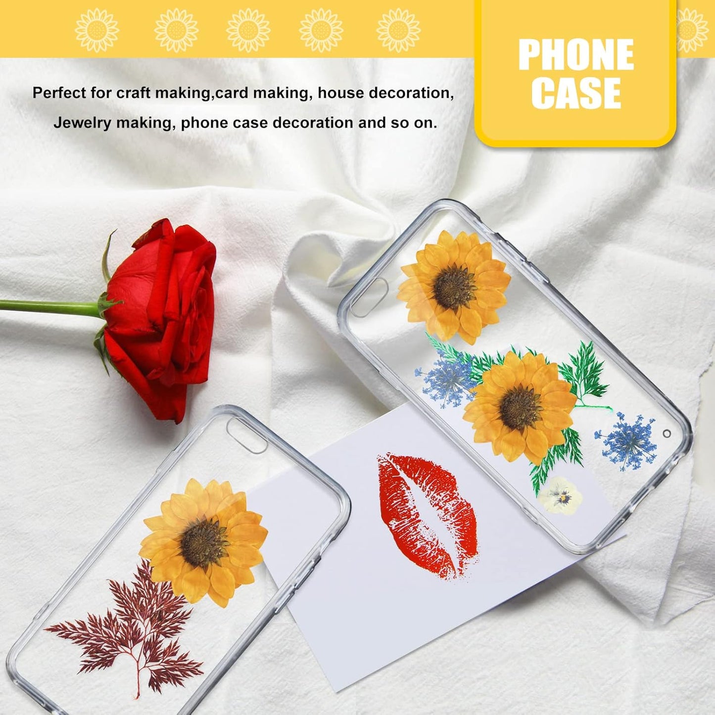Large Size Golden Yellow Dried Sunflowers for Crafts Embellishment, Natural Real Pressed African Daisy for Resin DIY Jewellery Candle Making Phone Case Home Wedding Decor (3.14-3.54IN)