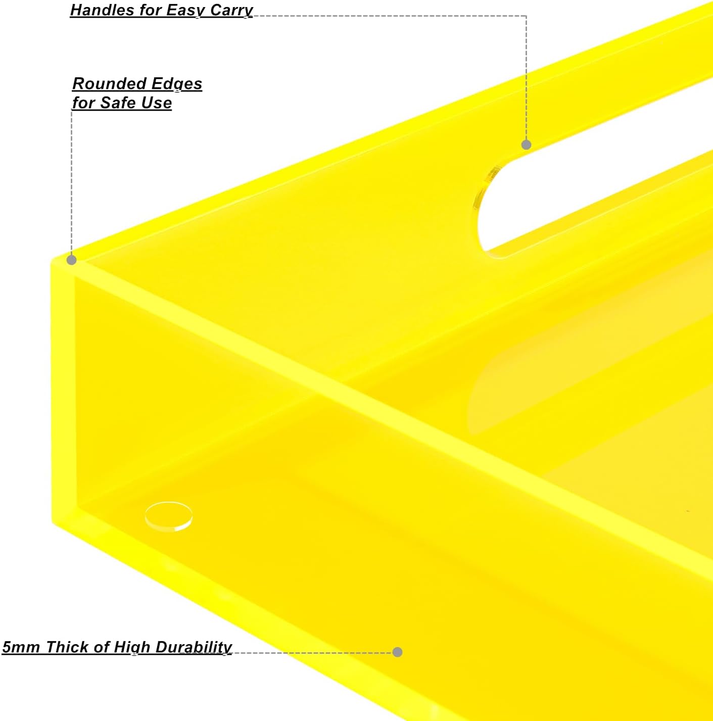 Large Acrylic Tray Ottoman Coffee Table Tray with Handles 17x13'' Decorative Serving Platter for Food Tea Dinner Snack Eating Bar Party, Neon Yellow