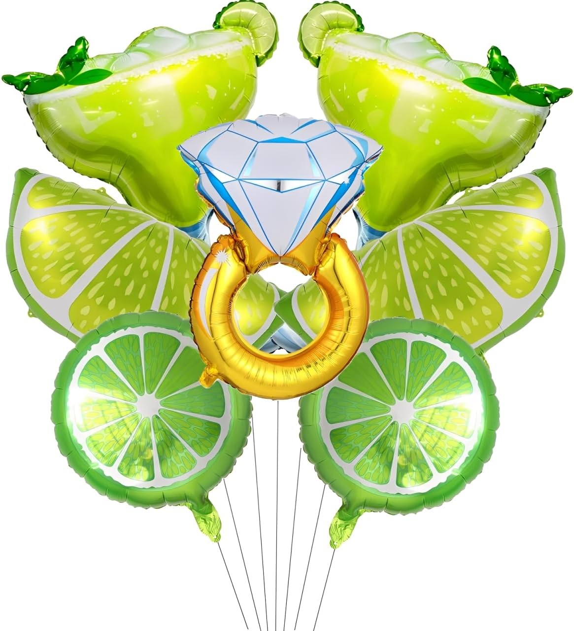 Margs and Matrimony Bachelorette Balloons for Margarita Bachelorette Party | 7pcs Margarita Glass, Lemon Balloons and Diamond Ring Balloons for Wedding Bridal Shower Decorations