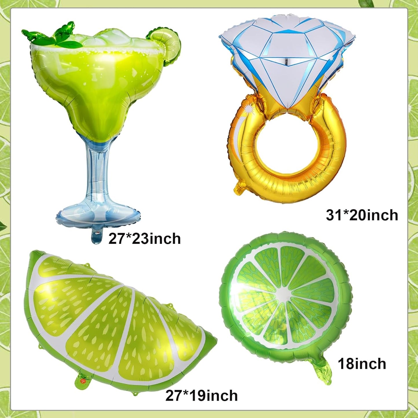 Margs and Matrimony Bachelorette Balloons for Margarita Bachelorette Party | 7pcs Margarita Glass, Lemon Balloons and Diamond Ring Balloons for Wedding Bridal Shower Decorations