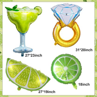 Margs and Matrimony Bachelorette Balloons for Margarita Bachelorette Party | 7pcs Margarita Glass, Lemon Balloons and Diamond Ring Balloons for Wedding Bridal Shower Decorations