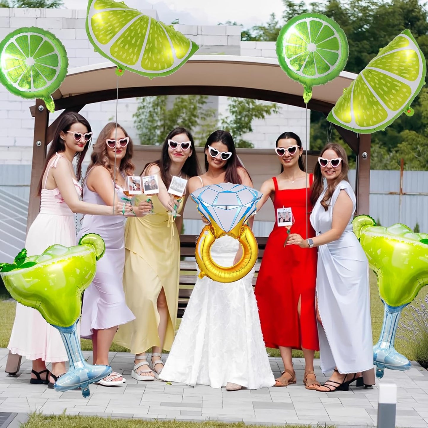Margs and Matrimony Bachelorette Balloons for Margarita Bachelorette Party | 7pcs Margarita Glass, Lemon Balloons and Diamond Ring Balloons for Wedding Bridal Shower Decorations