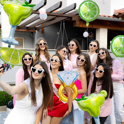 Margs and Matrimony Bachelorette Balloons for Margarita Bachelorette Party | 7pcs Margarita Glass, Lemon Balloons and Diamond Ring Balloons for Wedding Bridal Shower Decorations