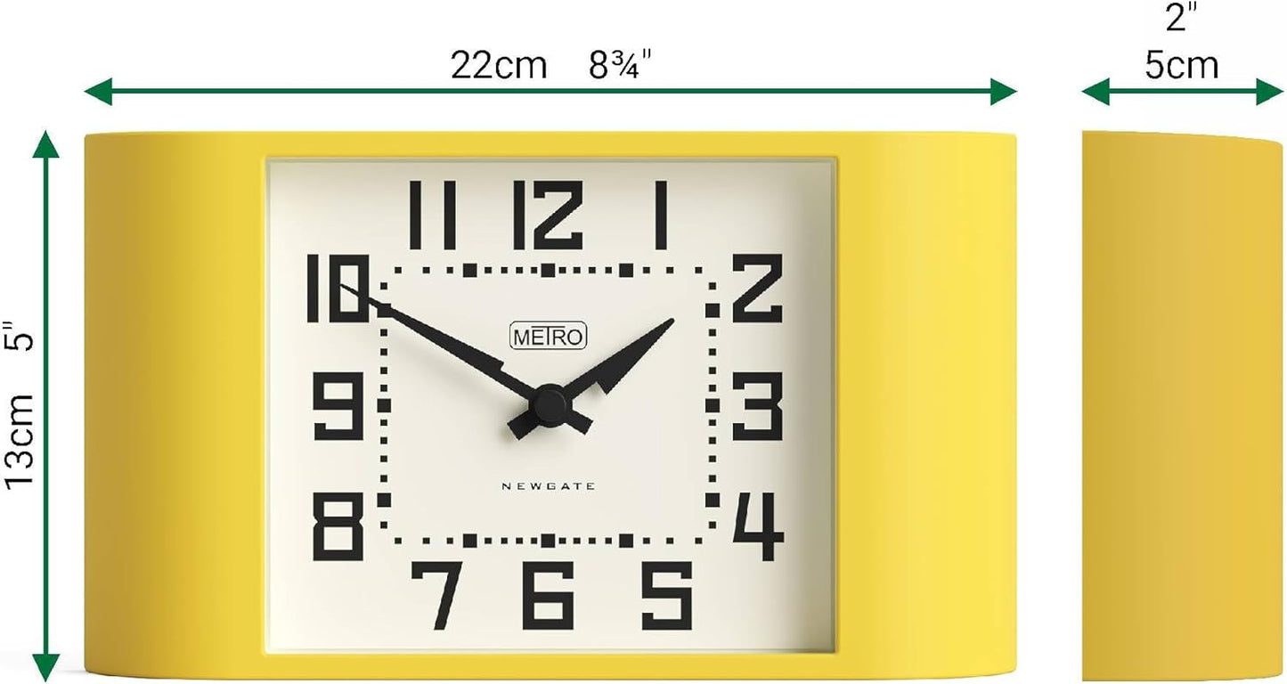 ® Mini Metro Desk Clock | Retro Mantel Clock | Citrus Yellow | Mid-Century Style for Desk, Table top, Shelf or Bedside