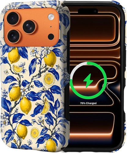 Magnetic Case for iPhone 17 Pro Max,Compatible with Magsafe Upgrade,PC Hard Shell & Silicone Inner Bumper,Anti-Scratch Full-Body Cover Shockproof Slim Design -Retro Lemon Tree