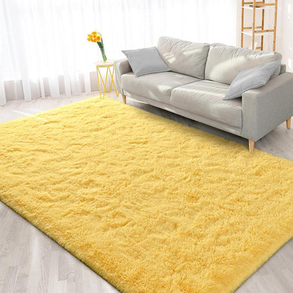 Large Area Rugs for Living Room, 5x8 Feet Yellow Shaggy Rug Fluffy Throw Carpets, Ultra Soft Plush Modern Indoor Fuzzy Rugs for Bedroom Girls Kids Nursery Room Dorm Home Decor