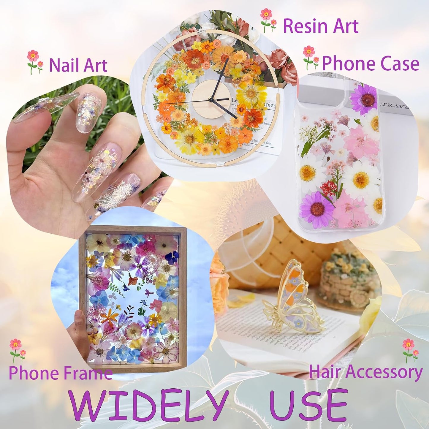 40Pcs Dried Pressed Flowers for Crafts, Dry Flowers Kit for Resin Molds,Epoxy Resin Accessories,Bookmark,Nails, Jewelry Molds,Candle Making Supplies,Soap,Frame,Cakes(Orange Yellow)