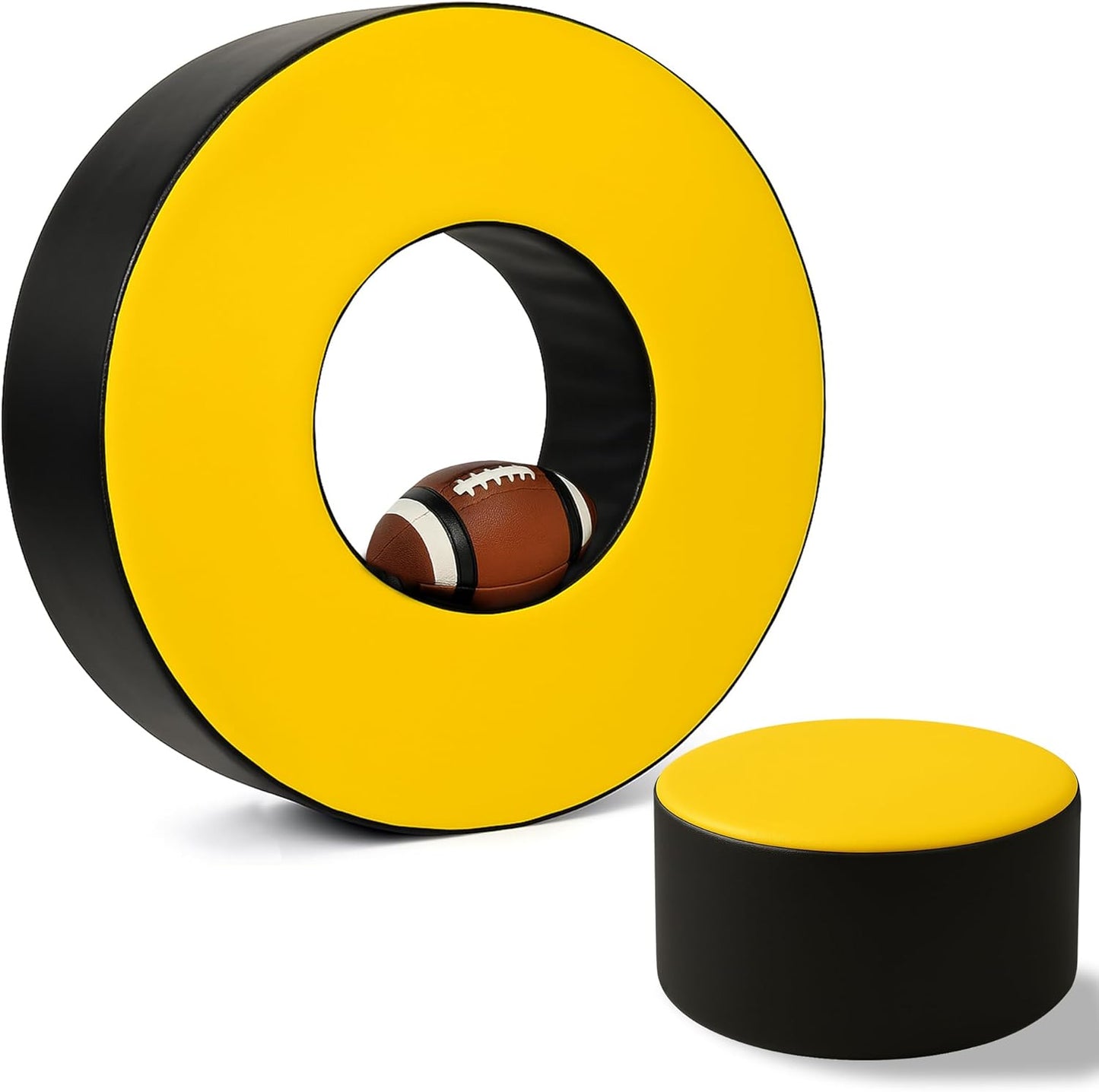 Football Tackle Wheel with Bonus Round Seat Pad, Youth Football Tackle Ring with Side Straps, High-Density Foam Tackle Dummy, Water-Resistant PU Leather Football Practice Equipment