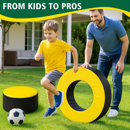 Football Tackle Wheel with Bonus Round Seat Pad, Youth Football Tackle Ring with Side Straps, High-Density Foam Tackle Dummy, Water-Resistant PU Leather Football Practice Equipment