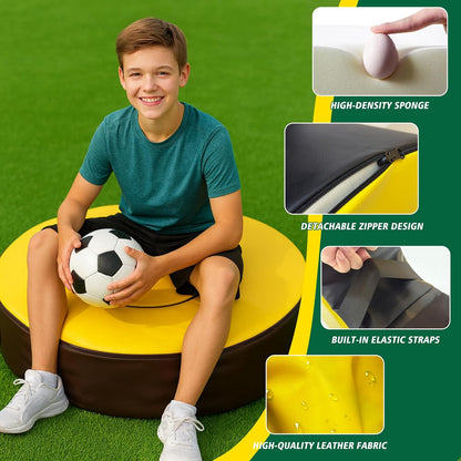 Football Tackle Wheel with Bonus Round Seat Pad, Youth Football Tackle Ring with Side Straps, High-Density Foam Tackle Dummy, Water-Resistant PU Leather Football Practice Equipment