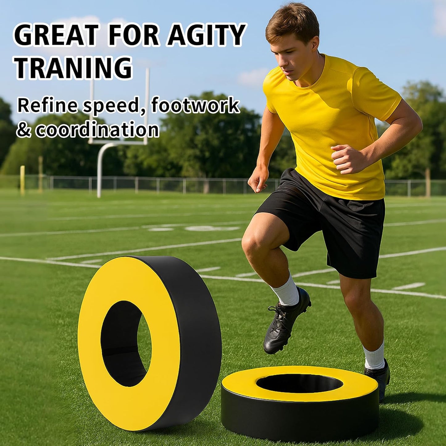 Football Tackle Wheel with Bonus Round Seat Pad, Youth Football Tackle Ring with Side Straps, High-Density Foam Tackle Dummy, Water-Resistant PU Leather Football Practice Equipment