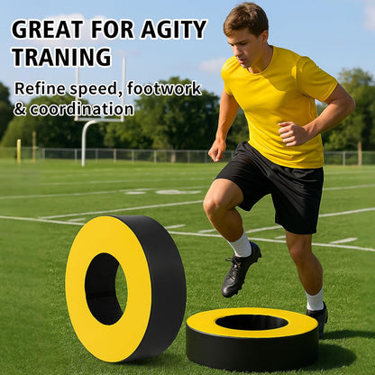 Football Tackle Wheel with Bonus Round Seat Pad, Youth Football Tackle Ring with Side Straps, High-Density Foam Tackle Dummy, Water-Resistant PU Leather Football Practice Equipment