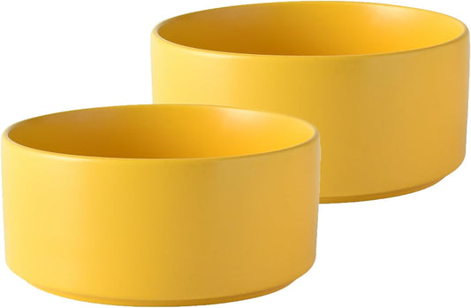 Ceramic Set of 2 Dog Bowls - Classic Dogs Food & Water Bowl for Small and Medium Breed, Heavy-Duty Non-Slip Dog Dishes, Food Grade Pet Bowl, Dishwasher & Microwave Safe (6'', 2*30OZ, Yellow)