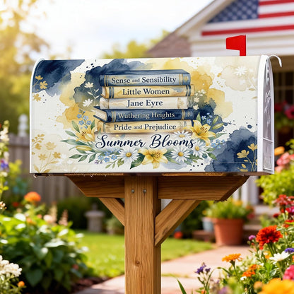 Books Magnetic Mailbox Covers, Summer Fanciful Flowers Leaves Summer Yellow Mailbox Wraps for Front Yard Decor 18x21 Inch