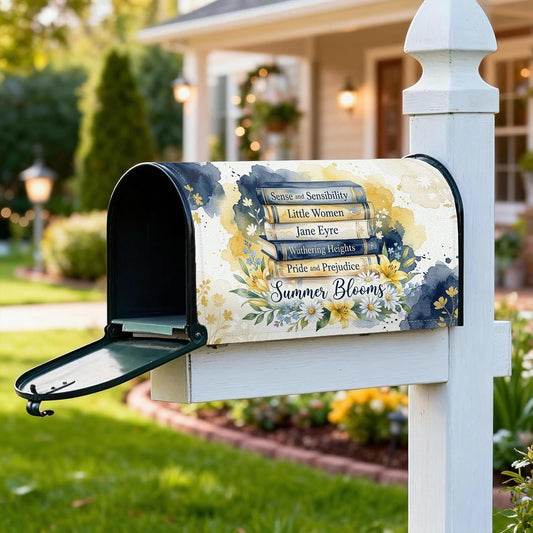 Books Magnetic Mailbox Covers, Summer Fanciful Flowers Leaves Summer Yellow Mailbox Wraps for Front Yard Decor 18x21 Inch