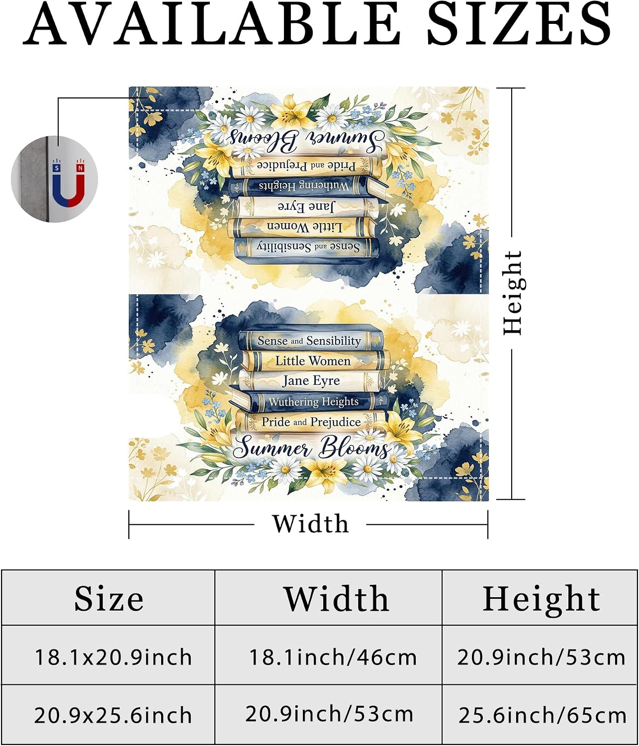 Books Magnetic Mailbox Covers, Summer Fanciful Flowers Leaves Summer Yellow Mailbox Wraps for Front Yard Decor 18x21 Inch