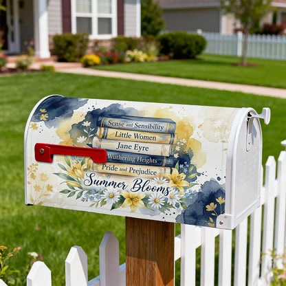 Books Magnetic Mailbox Covers, Summer Fanciful Flowers Leaves Summer Yellow Mailbox Wraps for Front Yard Decor 18x21 Inch