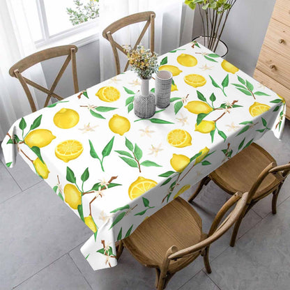 Fresh Lemon Tropical 52x70 Table Cloth Yellow Green Leaves White Washable Polyester Tablecloths for Dining Kitchen Outdoor Picnic Camping Party Wedding Event