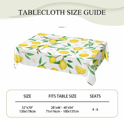 Fresh Lemon Tropical 52x70 Table Cloth Yellow Green Leaves White Washable Polyester Tablecloths for Dining Kitchen Outdoor Picnic Camping Party Wedding Event