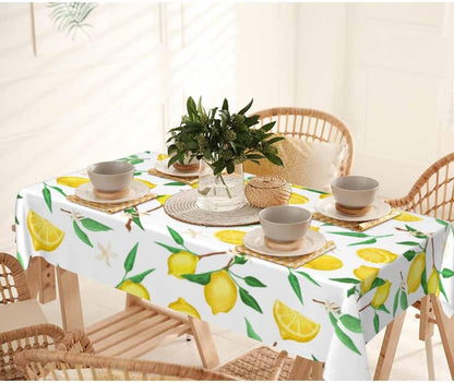 Fresh Lemon Tropical 52x70 Table Cloth Yellow Green Leaves White Washable Polyester Tablecloths for Dining Kitchen Outdoor Picnic Camping Party Wedding Event
