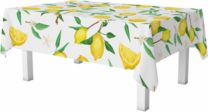 Fresh Lemon Tropical 52x70 Table Cloth Yellow Green Leaves White Washable Polyester Tablecloths for Dining Kitchen Outdoor Picnic Camping Party Wedding Event