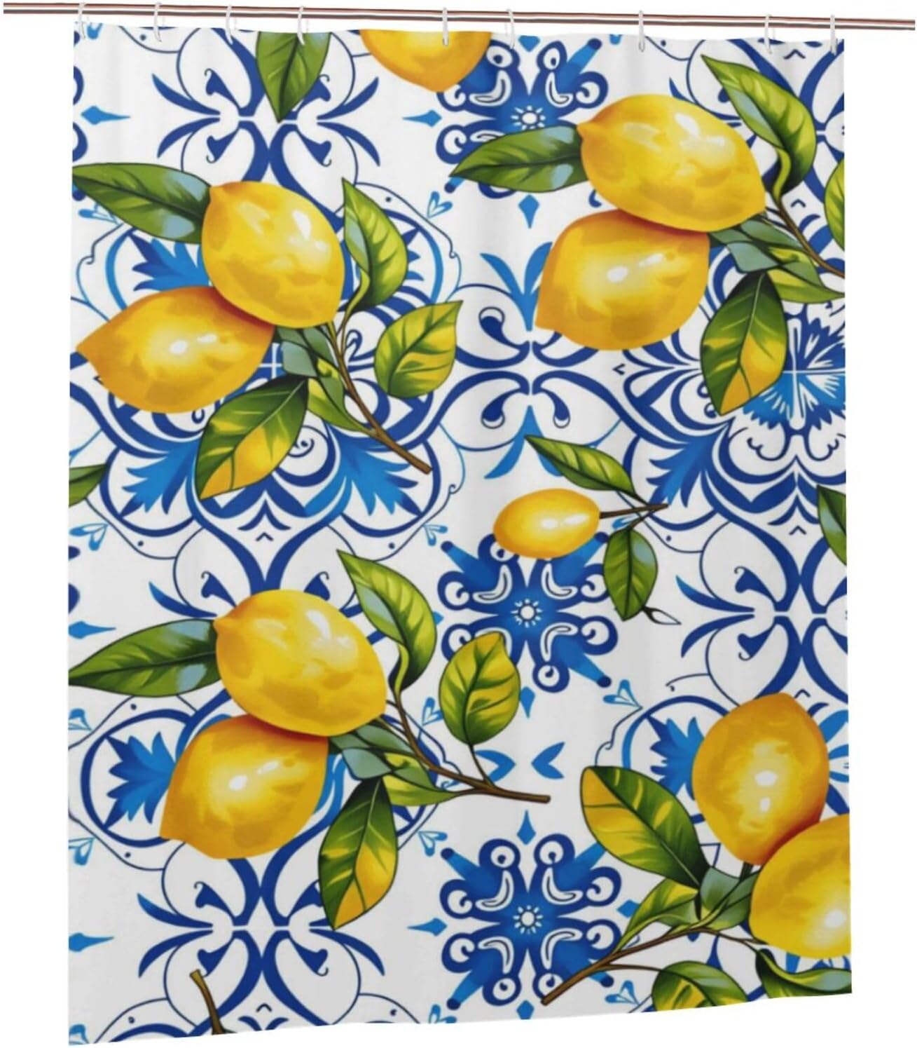 Bright Yellow Lemon Polyester Shower Curtain 60 x 72 Inches with 12 Plastic Hooks - Waterproof, Quick Dry Bathroom Decor for Hotel, Home and RV Use - Machine Washable