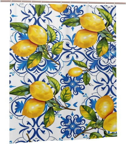 Bright Yellow Lemon Polyester Shower Curtain 60 x 72 Inches with 12 Plastic Hooks - Waterproof, Quick Dry Bathroom Decor for Hotel, Home and RV Use - Machine Washable