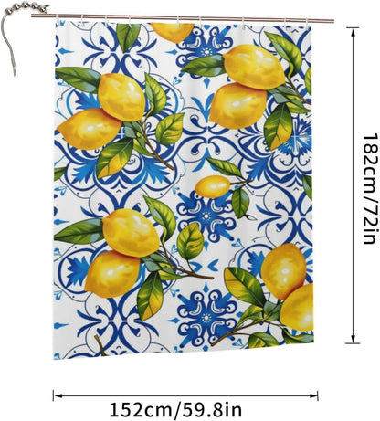 Bright Yellow Lemon Polyester Shower Curtain 60 x 72 Inches with 12 Plastic Hooks - Waterproof, Quick Dry Bathroom Decor for Hotel, Home and RV Use - Machine Washable